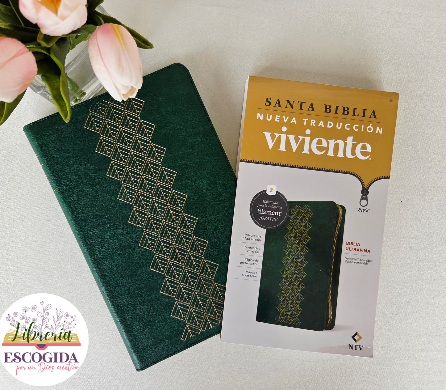 Biblia NTV | Ultrafina Filament Zipper Piel Verde