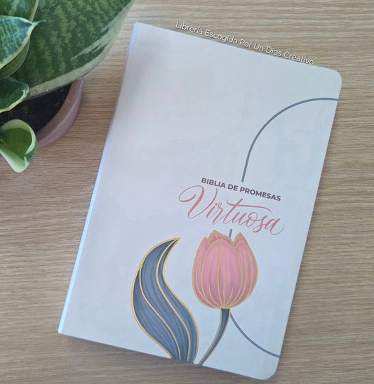 Biblia de Promesa RVR-1960, Virtuosa, Letra gigante, Piel especial, Crema