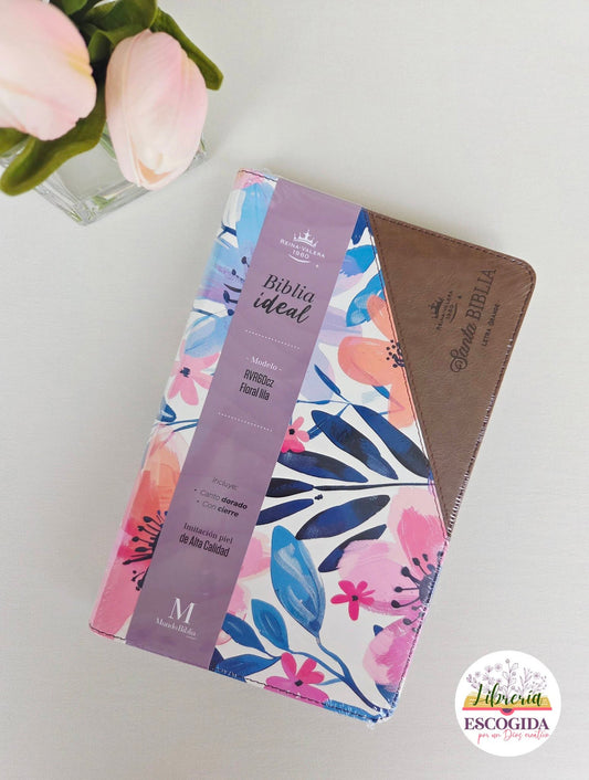 Biblia Ideal RVR60 | flores lila con cierre con Cierre