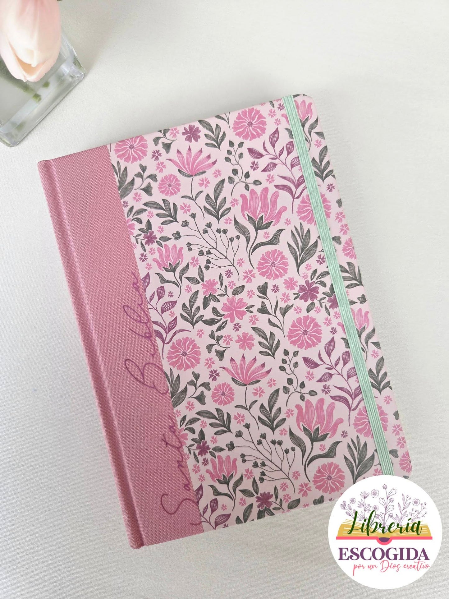 Biblia de Apuntes RVR 1960. Tapa dura, rosada con flores